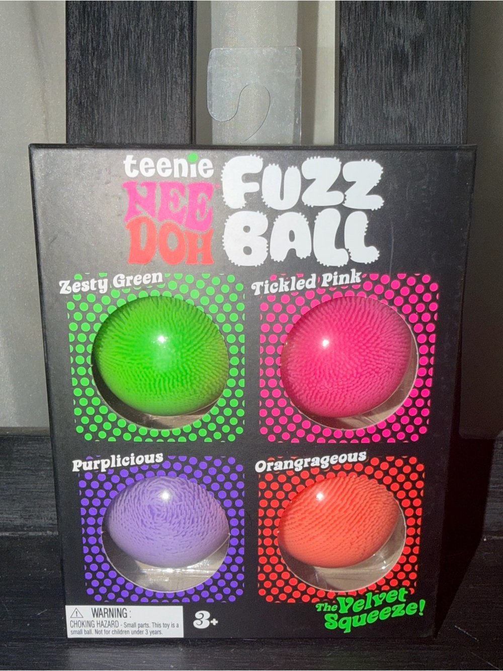 NeeDoh Teenie Fuzz Ball The Velvet Squeeze 4-Pack - Green, Pink, Purple, Orange